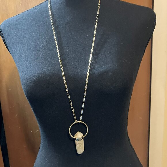 Citrine Point 18K Yellow Gold Over Brass Slide Pendant With 28.5"Chain. - Picture 5 of 7